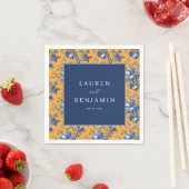 Serviette En Papier Elegant Navy and Orange Floral (En situation)