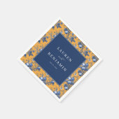 Serviette En Papier Elegant Navy and Orange Floral (Coin)