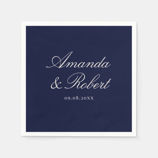 Serviette En Papier Elegant Navy Blue Calligraphy Wedding (Devant)