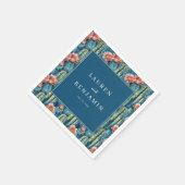 Serviette En Papier Elegant Navy Cactus Floral (Coin)