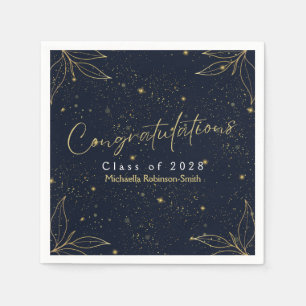 Serviette En Papier Elegant Navy Gold Félicitations Graduation Party