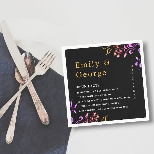 Serviette En Papier Elégant Neon Lumières Rose Black Floral Mariage