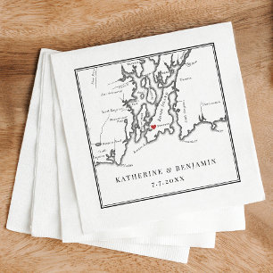 Serviette En Papier Élégant Newport Rhode Island Black White Mariage