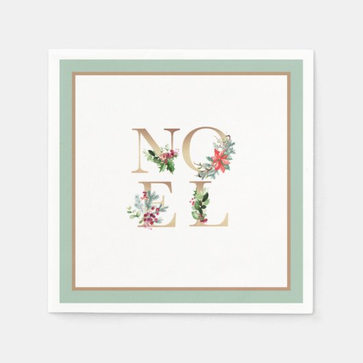 Serviette En Papier Élégant Noël Gold Noel Vert Berries Vert (Devant)