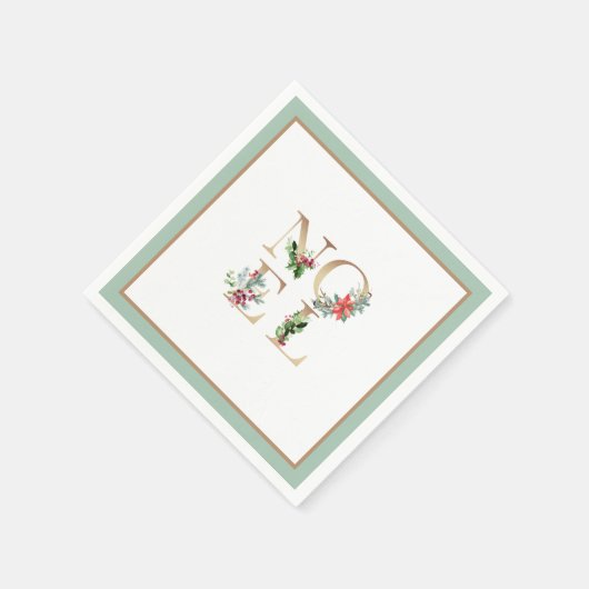 Serviette En Papier Élégant Noël Gold Noel Vert Berries Vert (Coin)