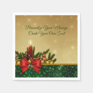 Serviette En Papier Élégant Noël Holiday Holly, Bow & Candle