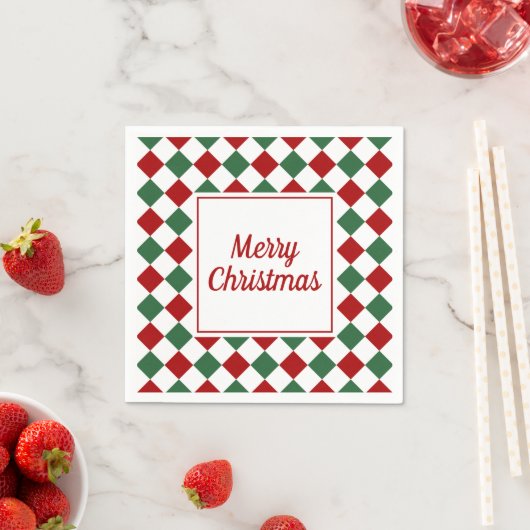 Serviette En Papier Élégant Noël Joyeux Rouge Et Vert (En situation)