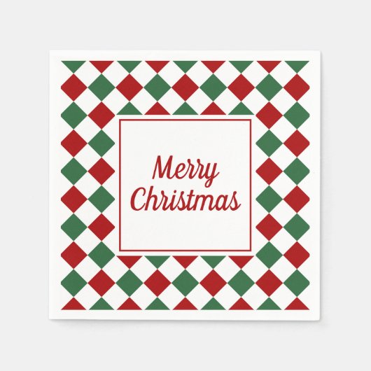 Serviette En Papier Élégant Noël Joyeux Rouge Et Vert (Devant)