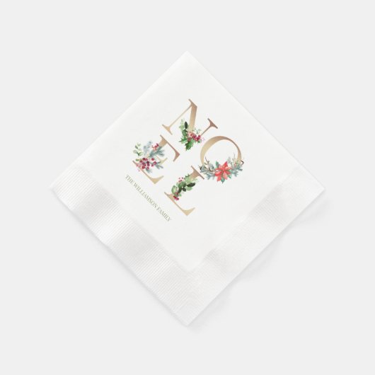 Serviette En Papier Elégant Noel Noël Gold Green Berries Green (Coin)