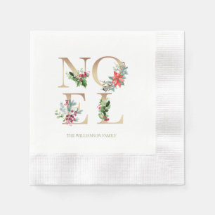 Serviette En Papier Elégant Noel Noël Gold Green Berries Green