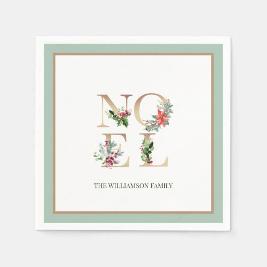 Serviette En Papier Elégant Noel Or Vert Berries Vert Noël (Devant)