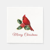 Serviette En Papier Élégant Noël Rouge Cardinal Oiseau Holly (Devant)