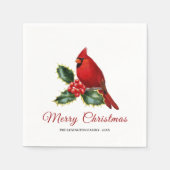 Serviette En Papier Élégant Noël Rouge Cardinal Oiseau Holly (Devant)