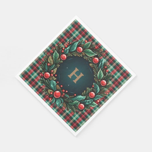 Serviette En Papier Élégant Noël rouge et vert plaid (Coin)