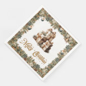 Serviette En Papier Élégant Noël rustique sainte et cadeaux d'or (Coin)