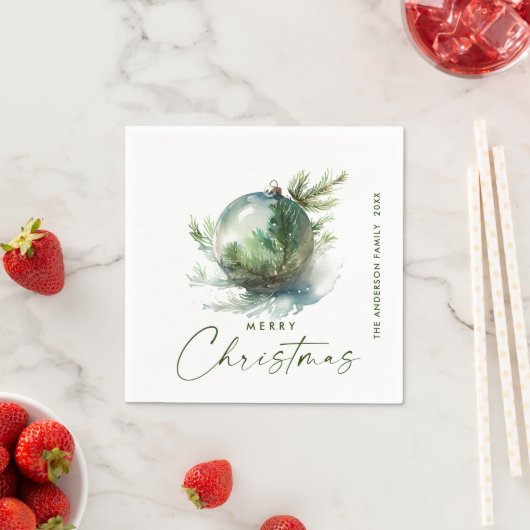 Serviette En Papier Élégant Noël Sage Green Ornament Salutation (En situation)