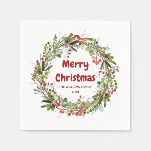 Serviette En Papier Élégant Noël Wreath personnalisable (Devant)