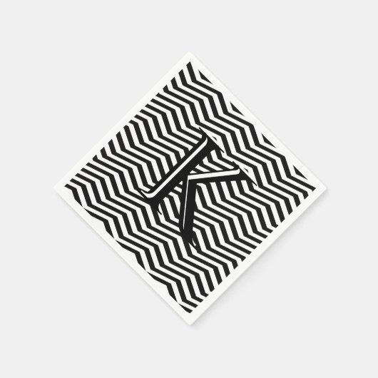 Serviette En Papier Élégant noir blanc Chevron Stripe Monogramme perso (Coin)