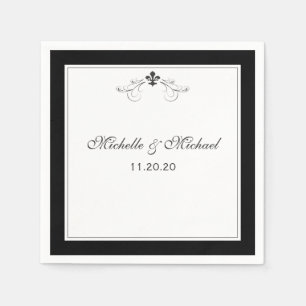 Serviette En Papier Elégant noir blanc Fleur de Lis personnalisé