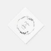 Serviette En Papier Elégant noir blanc Mariage de couronne Floral sur (Coin)