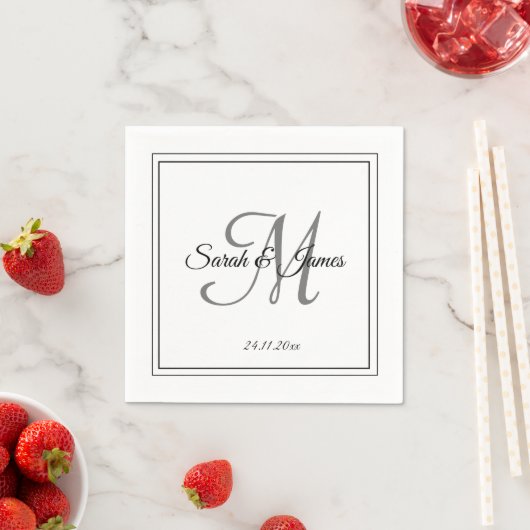 Serviette En Papier Élégant noir blanc Monogramme papier Mariage Napki (En situation)