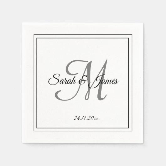 Serviette En Papier Élégant noir blanc Monogramme papier Mariage Napki (Devant)