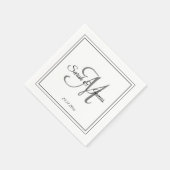 Serviette En Papier Élégant noir blanc Monogramme papier Mariage Napki (Coin)