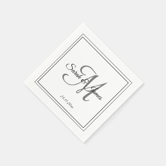 Serviette En Papier Élégant noir blanc Monogramme papier Mariage Napki (Coin)