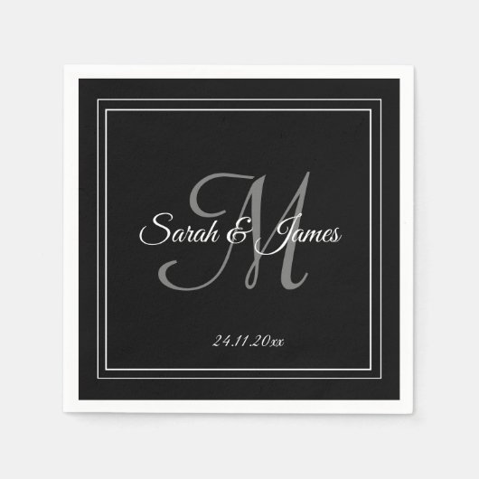 Serviette En Papier Élégant noir blanc Monogramme papier Mariage Napki (Devant)