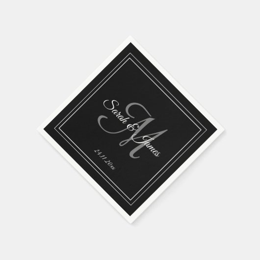 Serviette En Papier Élégant noir blanc Monogramme papier Mariage Napki (Coin)