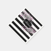 Serviette En Papier Élégant noir blanc rayures diamant rose mat de bai (Coin)