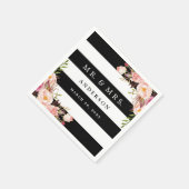 Serviette En Papier Élégant noir blanc rayures rose Mariage floral (Coin)
