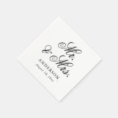 Serviette En Papier Élégant noir blanc Script Mr & Mrs Mariage (Coin)