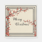 Serviette En Papier Elégant noir & crème avec baies rouges Noël (Devant)