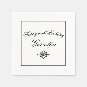 Serviette En Papier Elégant noir et blanc 90e Anniversaire Papier