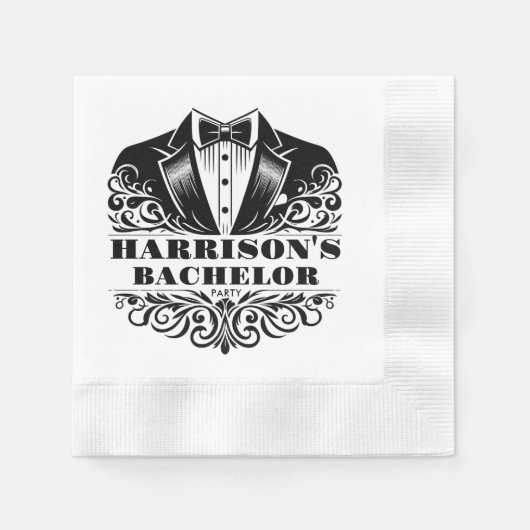 Serviette En Papier Elégant noir et blanc Bowtie Tuxedo Filigree (Devant)