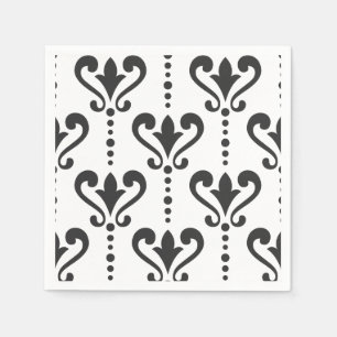 Serviette En Papier Élégant noir et blanc Damas