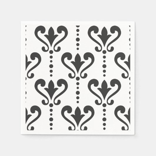 Serviette En Papier Élégant noir et blanc Damas (Devant)