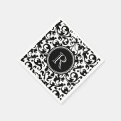 Serviette En Papier Élégant noir et blanc Damask Scroll Monogramme (Coin)