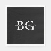 Serviette En Papier Élégant Noir et Blanc Monogramme Initiales Mariage (Devant)