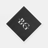 Serviette En Papier Élégant Noir et Blanc Monogramme Initiales Mariage (Coin)