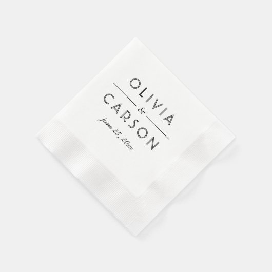 Serviette En Papier Élégant Noir et Blanc Personnalisé Mariage Monogra (Coin)