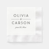 Serviette En Papier Élégant Noir et Blanc Personnalisé Mariage Monogra (Devant)