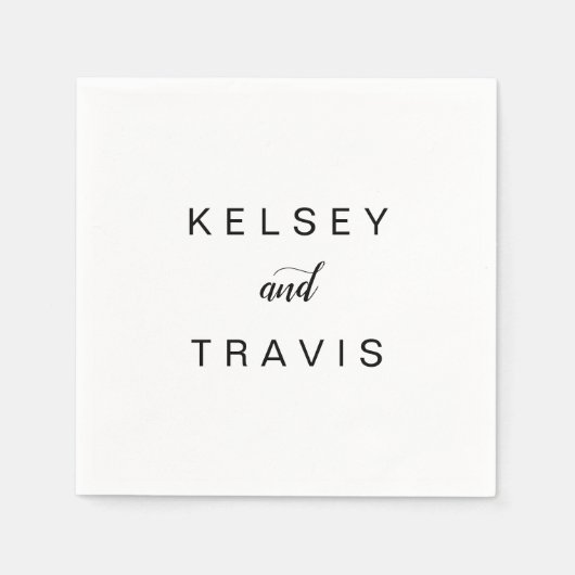 Serviette En Papier Élégant noir et blanc Simple Mariage moderne (Devant)