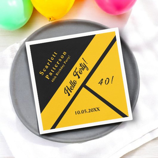 Serviette En Papier Elégant Noir Et Or Luxe Chic 40e Anniversaire