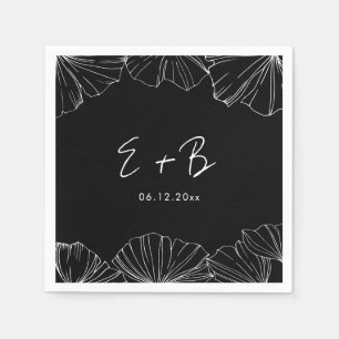 Serviette En Papier Élégant noir Ginkgo Biloba mariage