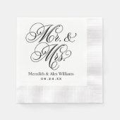 Serviette En Papier Élégant noir M et Mme Script Monogramme personnali (Devant)