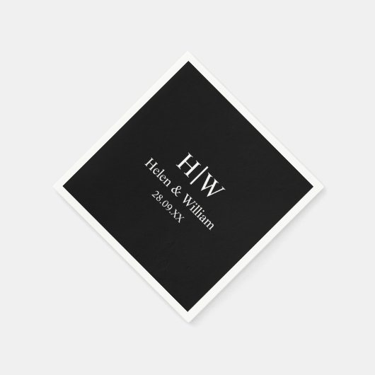 Serviette En Papier Élégant noir minimal chic Mariage personnalisé (Coin)