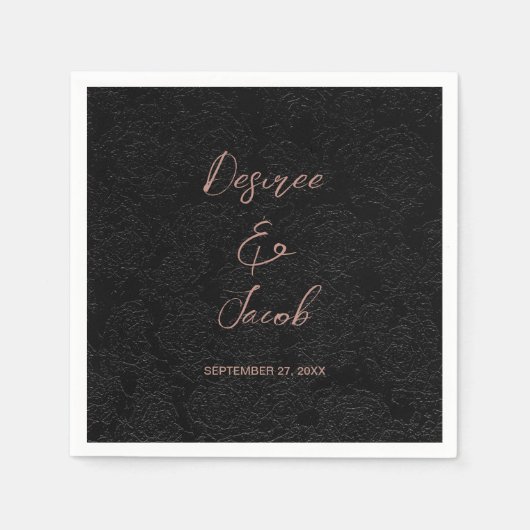 Serviette En Papier Élégant Noir Moderne Et Or Rose Simple Floral (Devant)