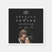 Serviette En Papier Élégant noir noir blanc Monogramme Mariage photo (Devant)